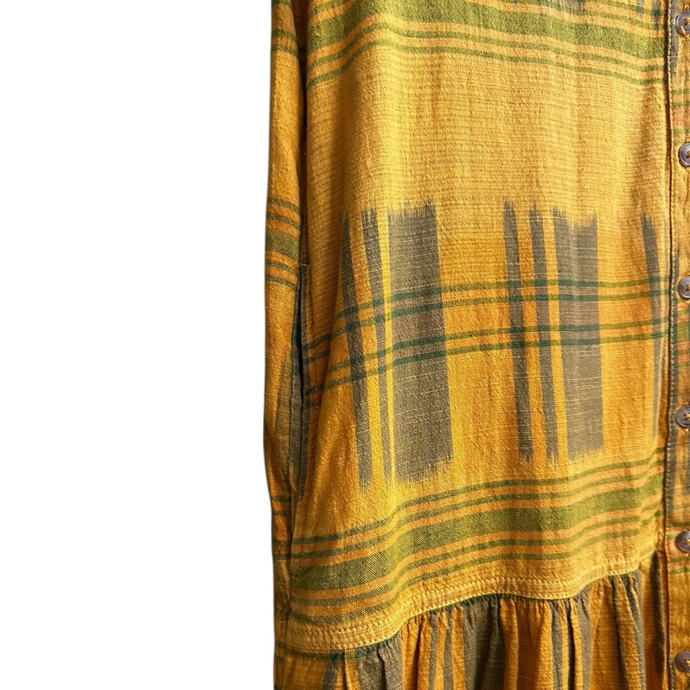 PILCRO Anthropologie Tangier Dress Tunic Shirt Mustard Yellow Plaid Size Med - Picture 9 of 12